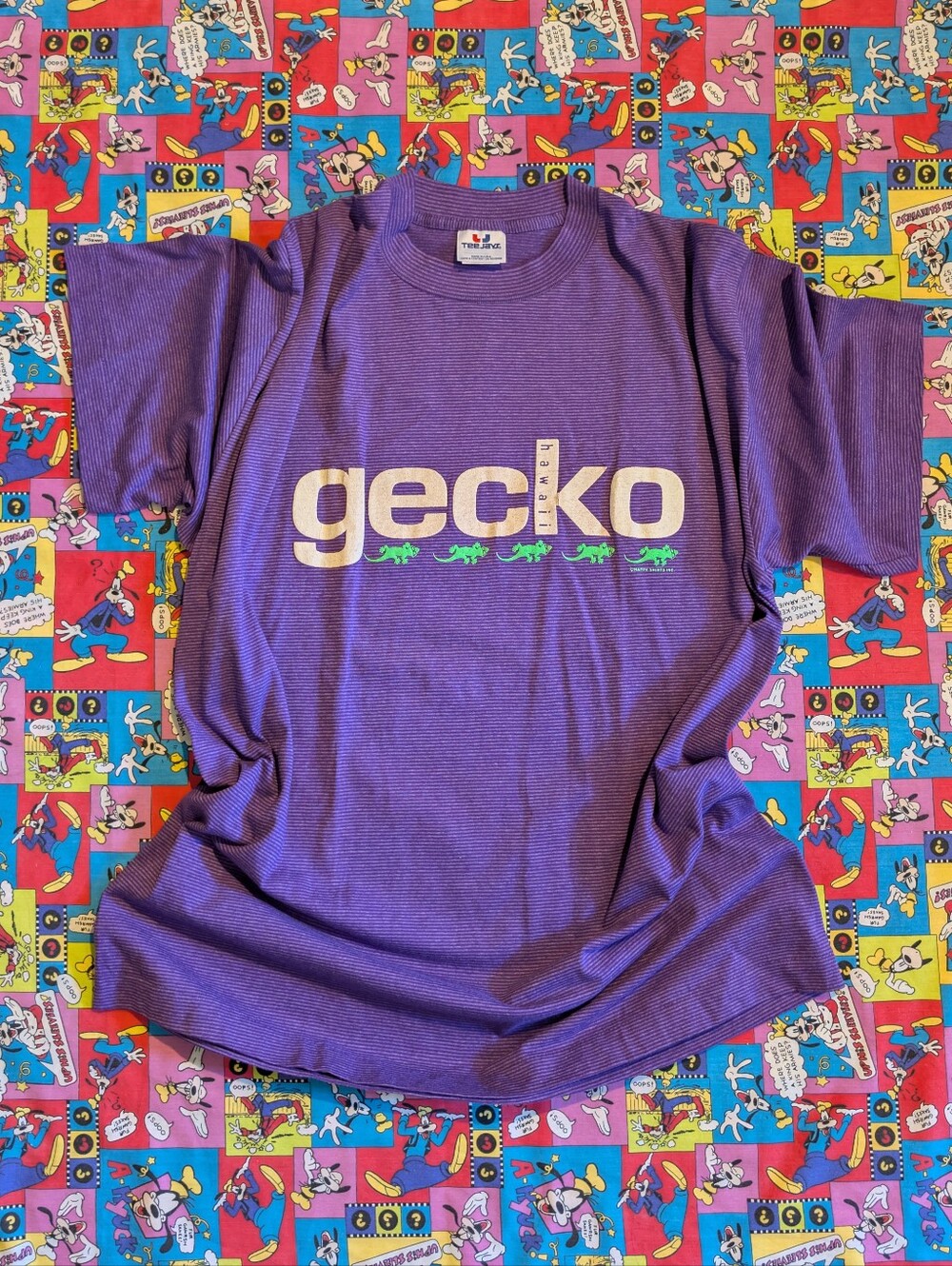 VTG 80's 90's Gecko Hawaii Purple Graphic Puff Print Shirt XL